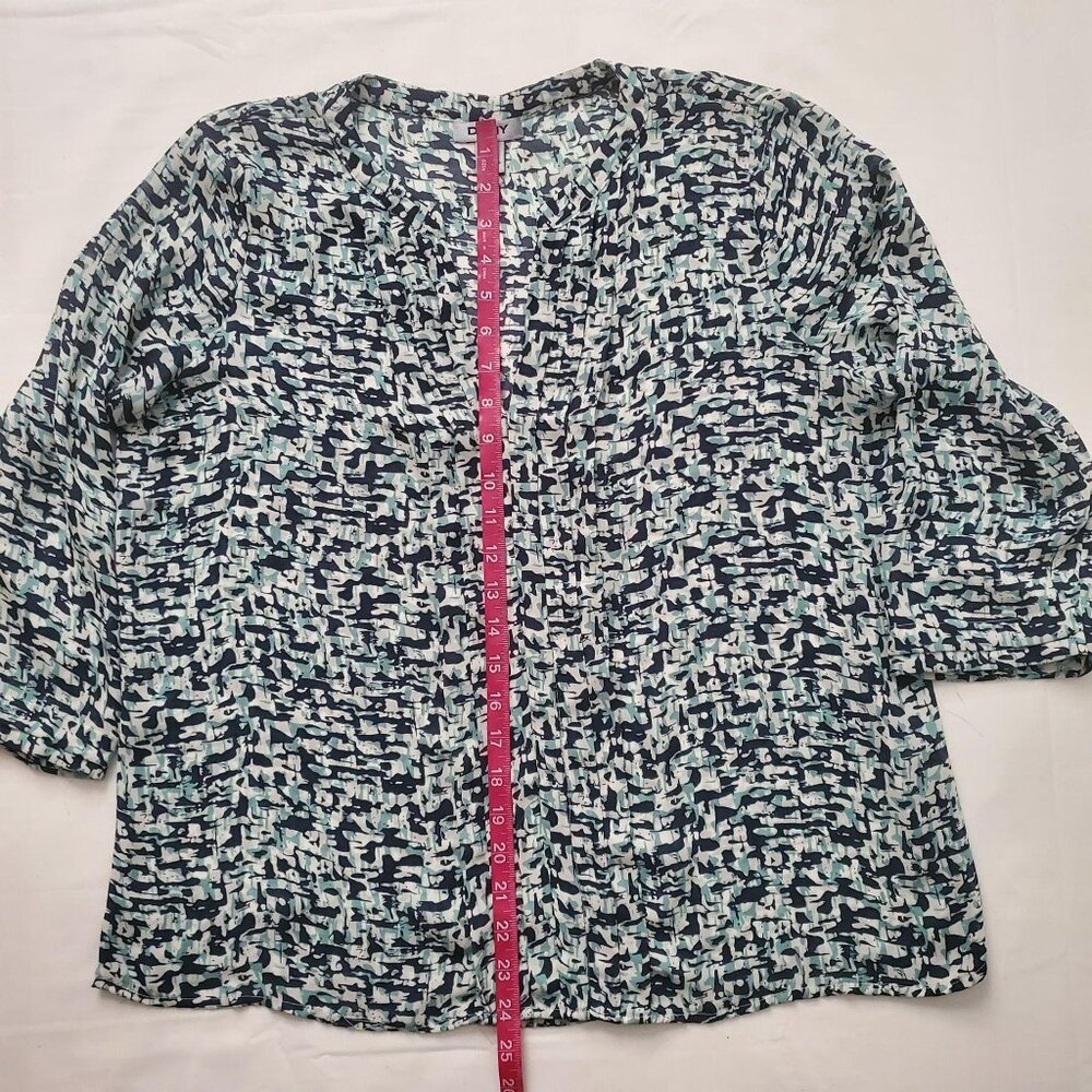 DKNY Women’s 3/4 Sleeve Printed Split-Neck Pleated Front Peasant Top Size Large - Picture 8 of 8